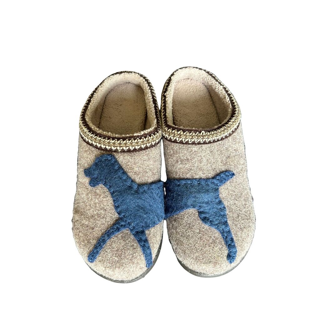 L.L. Bean Women's Daybreak Scuffs Dog Motif Wool Clog Slippers fleece lined sz 8